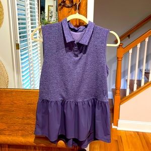 UA, purple, shoulder to top of panel 15.75”, bottom panel 8.25”.  Wore one time.